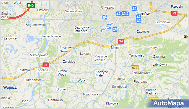 mapa Koszyce Wielkie, Koszyce Wielkie na mapie Targeo