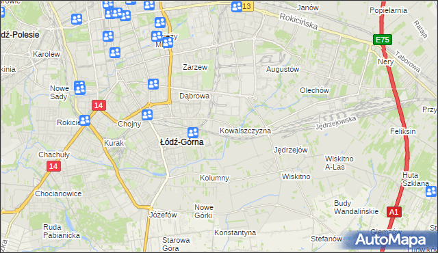 mapa Kowalszczyzna gmina Łódź, Kowalszczyzna gmina Łódź na mapie Targeo