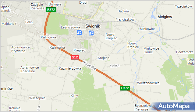 mapa Krępiec gmina Mełgiew, Krępiec gmina Mełgiew na mapie Targeo