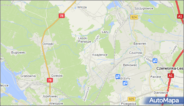 mapa Książenice gmina Czerwionka-Leszczyny, Książenice gmina Czerwionka-Leszczyny na mapie Targeo