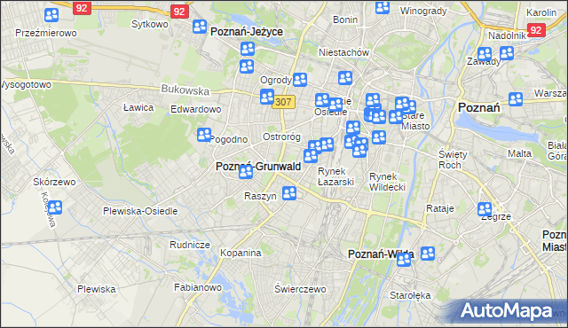 mapa Łazarz gmina Poznań, Łazarz gmina Poznań na mapie Targeo
