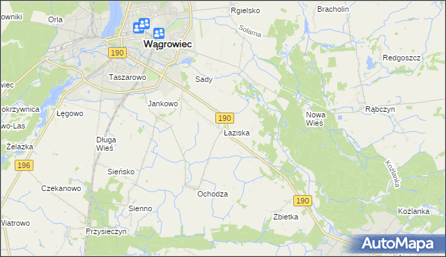 mapa Łaziska gmina Wągrowiec, Łaziska gmina Wągrowiec na mapie Targeo