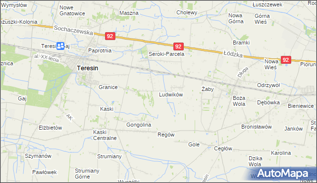 mapa Ludwików gmina Teresin, Ludwików gmina Teresin na mapie Targeo
