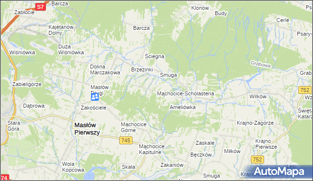 mapa Mąchocice-Scholasteria, Mąchocice-Scholasteria na mapie Targeo