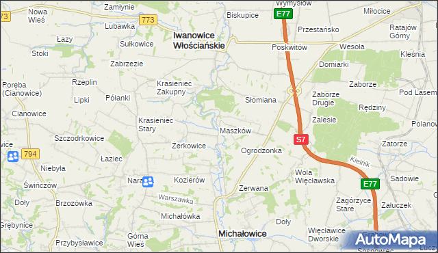 mapa Maszków gmina Iwanowice, Maszków gmina Iwanowice na mapie Targeo