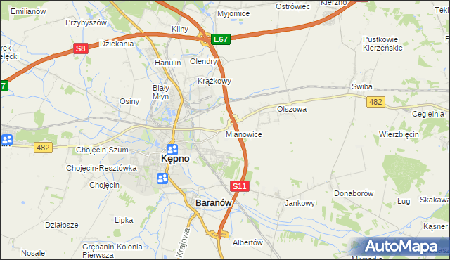 mapa Mianowice gmina Kępno, Mianowice gmina Kępno na mapie Targeo