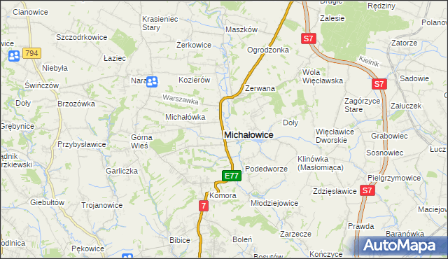 mapa Michałowice powiat krakowski, Michałowice powiat krakowski na mapie Targeo