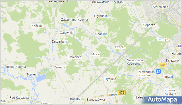 mapa Mińce, Mińce na mapie Targeo