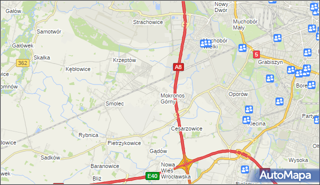 mapa Mokronos Górny, Mokronos Górny na mapie Targeo