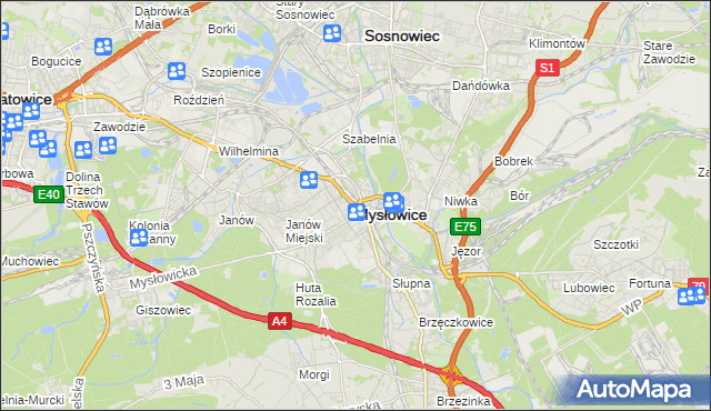 mapa Mysłowice, Mysłowice na mapie Targeo