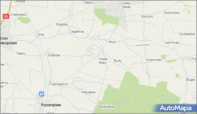 mapa Nowa Wieś gmina Rozdrażew, Nowa Wieś gmina Rozdrażew na mapie Targeo