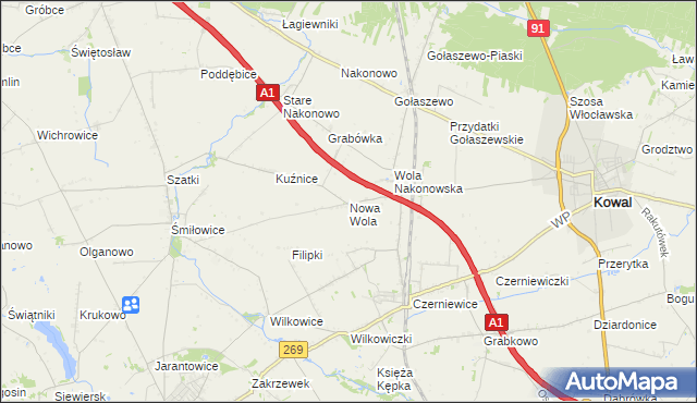 mapa Nowa Wola gmina Choceń, Nowa Wola gmina Choceń na mapie Targeo