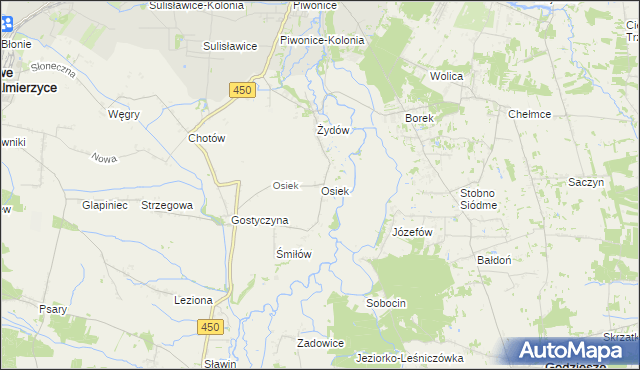 mapa Osiek gmina Nowe Skalmierzyce, Osiek gmina Nowe Skalmierzyce na mapie Targeo