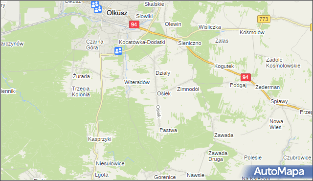 mapa Osiek gmina Olkusz, Osiek gmina Olkusz na mapie Targeo
