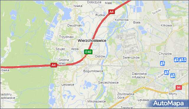 mapa Ostrów gmina Wierzchosławice, Ostrów gmina Wierzchosławice na mapie Targeo