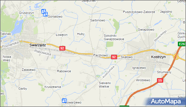 mapa Paczkowo gmina Swarzędz, Paczkowo gmina Swarzędz na mapie Targeo