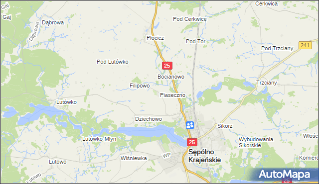 mapa Piaseczno gmina Sępólno Krajeńskie, Piaseczno gmina Sępólno Krajeńskie na mapie Targeo