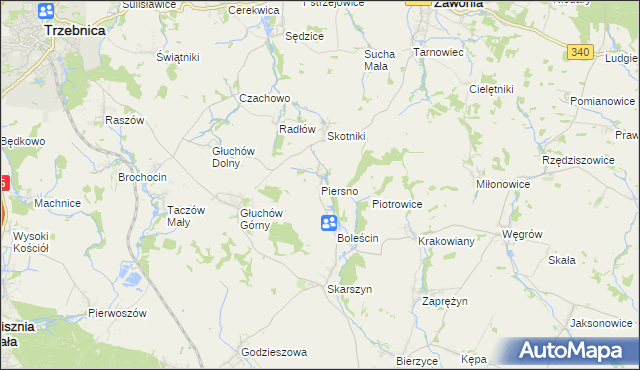 mapa Piersno gmina Trzebnica, Piersno gmina Trzebnica na mapie Targeo