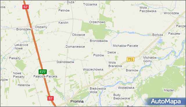 mapa Piotrów gmina Promna, Piotrów gmina Promna na mapie Targeo