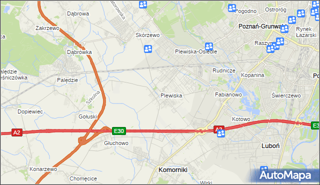 mapa Plewiska gmina Komorniki, Plewiska gmina Komorniki na mapie Targeo