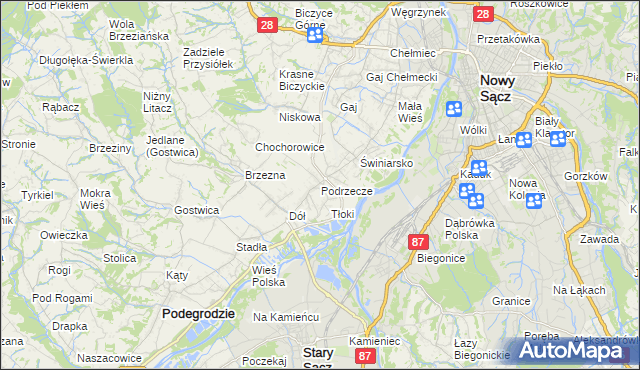mapa Podrzecze gmina Podegrodzie, Podrzecze gmina Podegrodzie na mapie Targeo