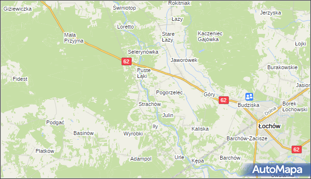mapa Pogorzelec gmina Łochów, Pogorzelec gmina Łochów na mapie Targeo