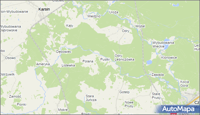 mapa Pustki gmina Czersk, Pustki gmina Czersk na mapie Targeo