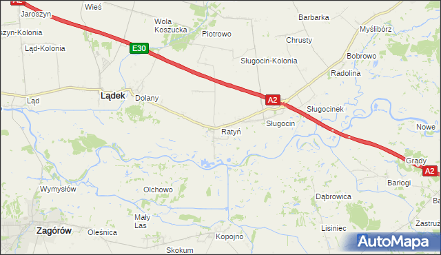 mapa Ratyń gmina Lądek, Ratyń gmina Lądek na mapie Targeo