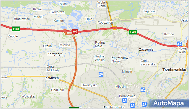 mapa Rudna Wielka gmina Świlcza, Rudna Wielka gmina Świlcza na mapie Targeo