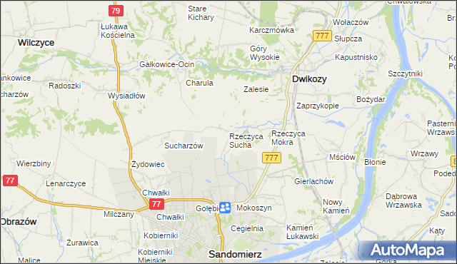 mapa Rzeczyca Sucha, Rzeczyca Sucha na mapie Targeo