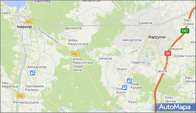 mapa Sieraków gmina Radzymin, Sieraków gmina Radzymin na mapie Targeo