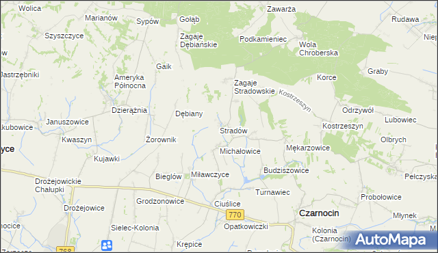 mapa Stradów gmina Czarnocin, Stradów gmina Czarnocin na mapie Targeo