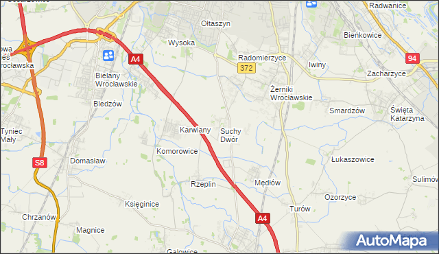 mapa Suchy Dwór gmina Żórawina, Suchy Dwór gmina Żórawina na mapie Targeo