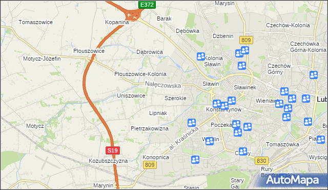 mapa Szerokie gmina Konopnica, Szerokie gmina Konopnica na mapie Targeo