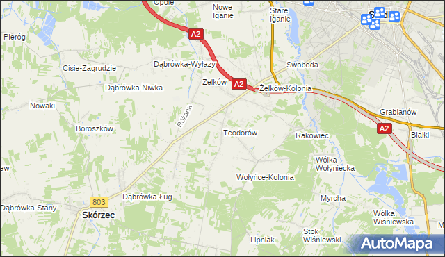 mapa Teodorów gmina Skórzec, Teodorów gmina Skórzec na mapie Targeo