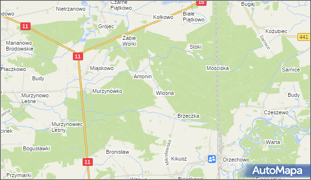 mapa Wiosna gmina Krzykosy, Wiosna gmina Krzykosy na mapie Targeo