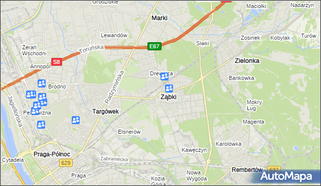 mapa Ząbki powiat wołomiński, Ząbki powiat wołomiński na mapie Targeo