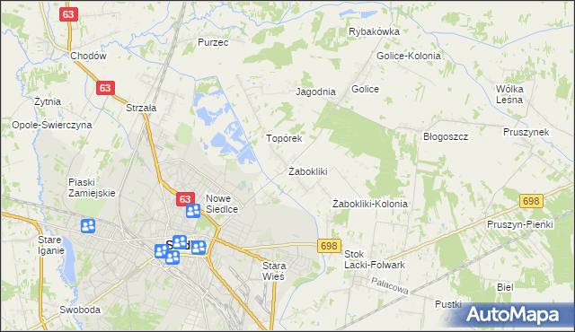 mapa Żabokliki gmina Siedlce, Żabokliki gmina Siedlce na mapie Targeo