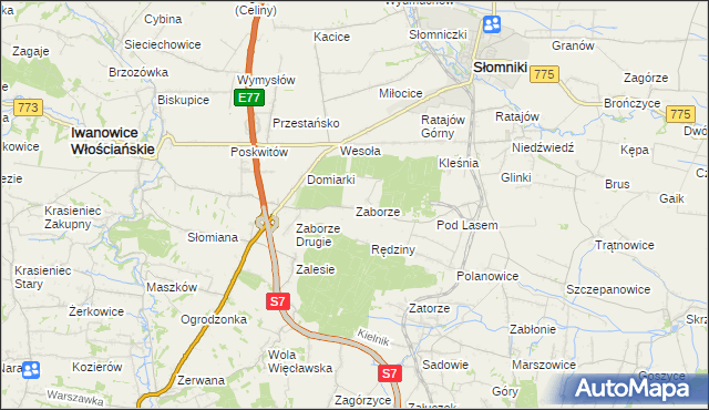 mapa Zaborze gmina Słomniki, Zaborze gmina Słomniki na mapie Targeo