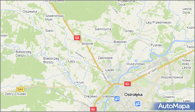 mapa Zabrodzie gmina Olszewo-Borki, Zabrodzie gmina Olszewo-Borki na mapie Targeo