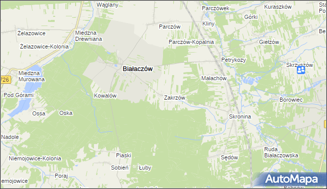 mapa Zakrzów gmina Białaczów, Zakrzów gmina Białaczów na mapie Targeo