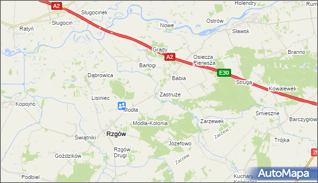 mapa Zastruże gmina Rzgów, Zastruże gmina Rzgów na mapie Targeo
