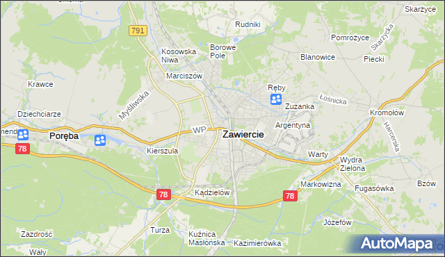 mapa Zawiercie, Zawiercie na mapie Targeo