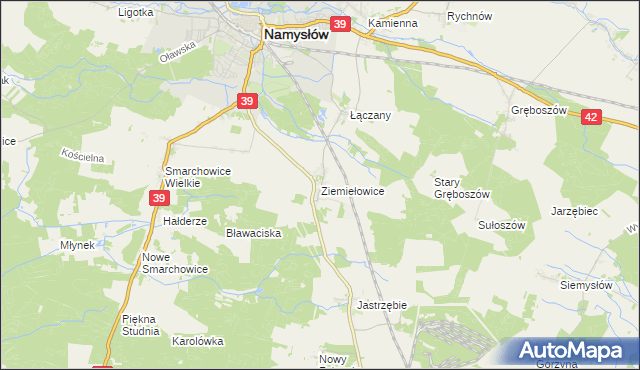 mapa Ziemiełowice, Ziemiełowice na mapie Targeo