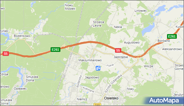 mapa Żołędowo gmina Osielsko, Żołędowo gmina Osielsko na mapie Targeo