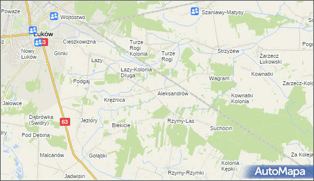 mapa Aleksandrów gmina Łuków, Aleksandrów gmina Łuków na mapie Targeo