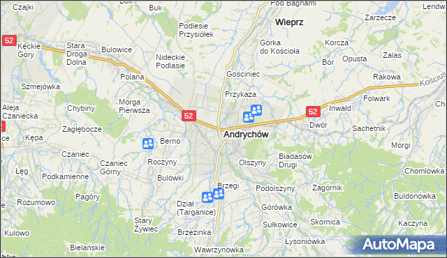 mapa Andrychów, Andrychów na mapie Targeo