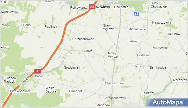 mapa Antoninów gmina Biała Rawska, Antoninów gmina Biała Rawska na mapie Targeo