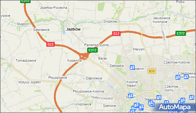 mapa Barak gmina Jastków, Barak gmina Jastków na mapie Targeo