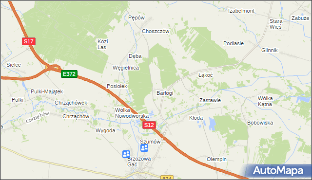 mapa Barłogi gmina Kurów, Barłogi gmina Kurów na mapie Targeo